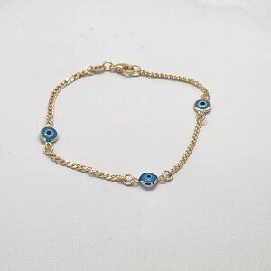 Brand New Brazilian 18k Gold Filled 3 Blue Evil Eye Bracelet